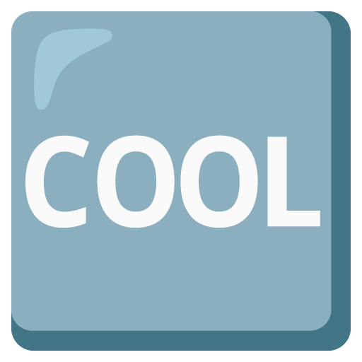 Wort „Cool“ in blauem Quadrat